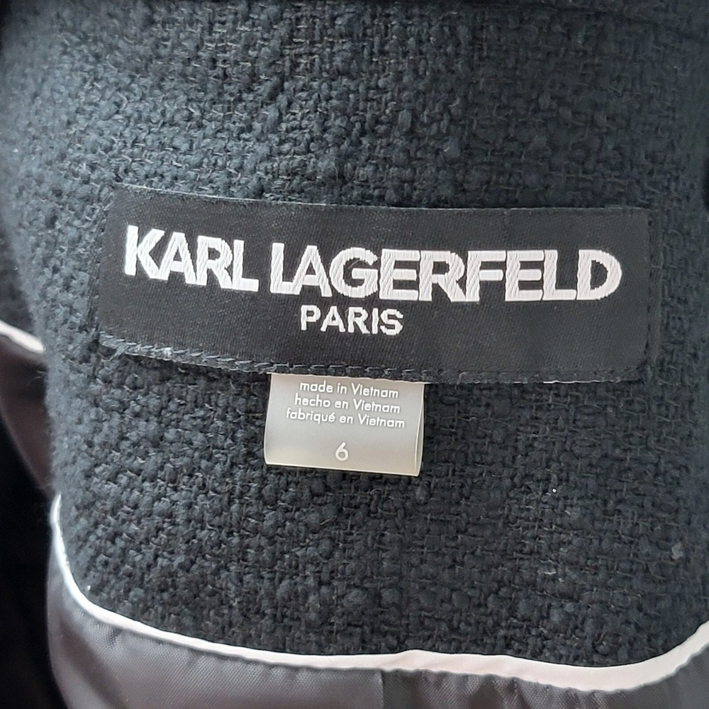 Karl Lagerfeld Blazer Womens 6‎ Black Fringe Tweed Single Breasted Long Sleeve - Picture 6 of 12